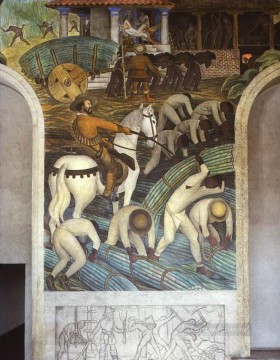Diego Rivera Painting - Plantación de azúcar Tealtenango Morelos y esclavos indios en las minas de oro Diego Rivera